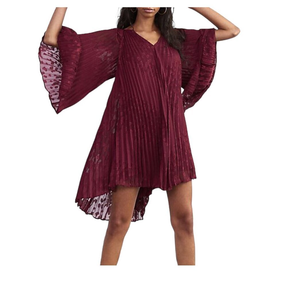 Anthropologie Toulon Pleated Mini Dress Burgundy Plum Size S NWT